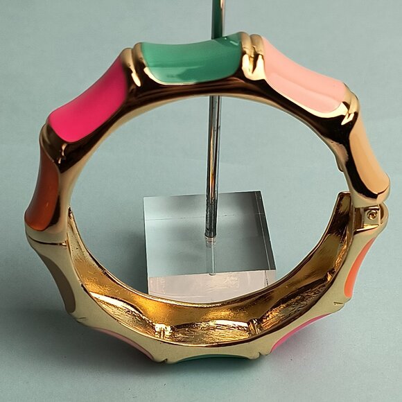 STATEMENT Enamel Bamboo Vibrant Multicolor Cuff Bangle Bracelet Gold T - Picture 6 of 8